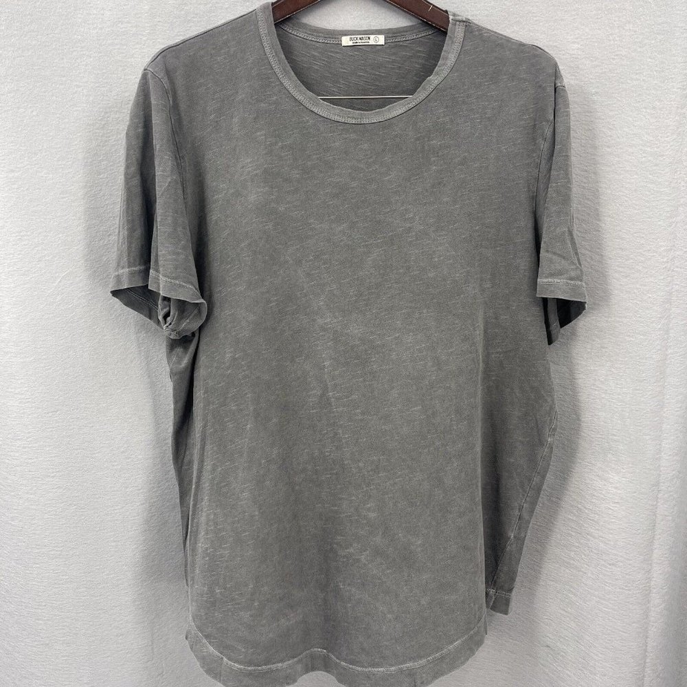Buck Mason Men Shirt Large DarkGray Crew Pullover Cotton Distressed Rounded Hem